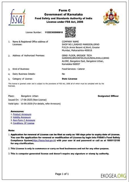 Modèle Word et PDF de licence commerciale Inde Karnataka